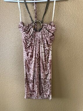 Snakeskin Halter top 100% silk with Ring Detail - Mauve Taupe